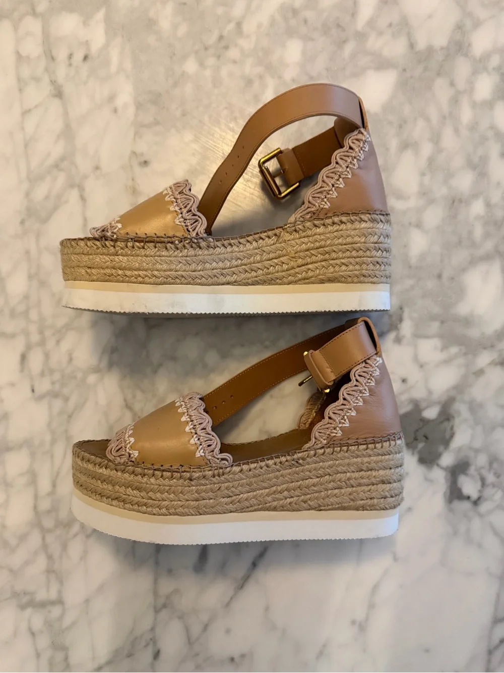 Classic Tan Espadrille Wedge Sandals with Ankle Strap - Offers Welcome!